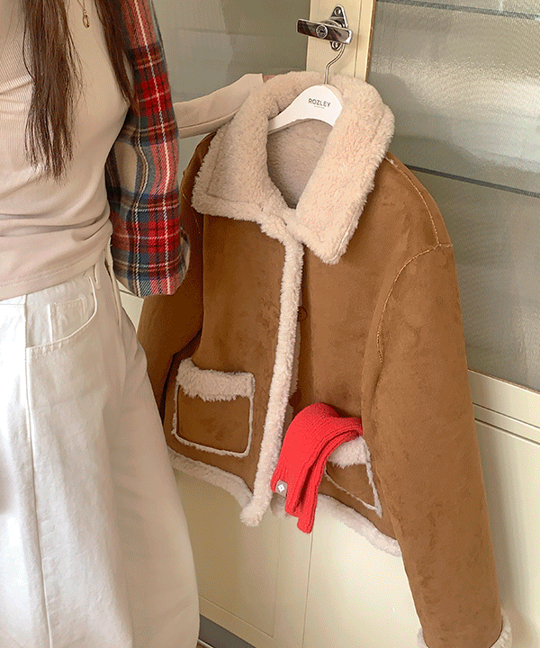 [삿포로/겨울준비] 브로 포켓 숏 카라 양털 무스탕 자켓